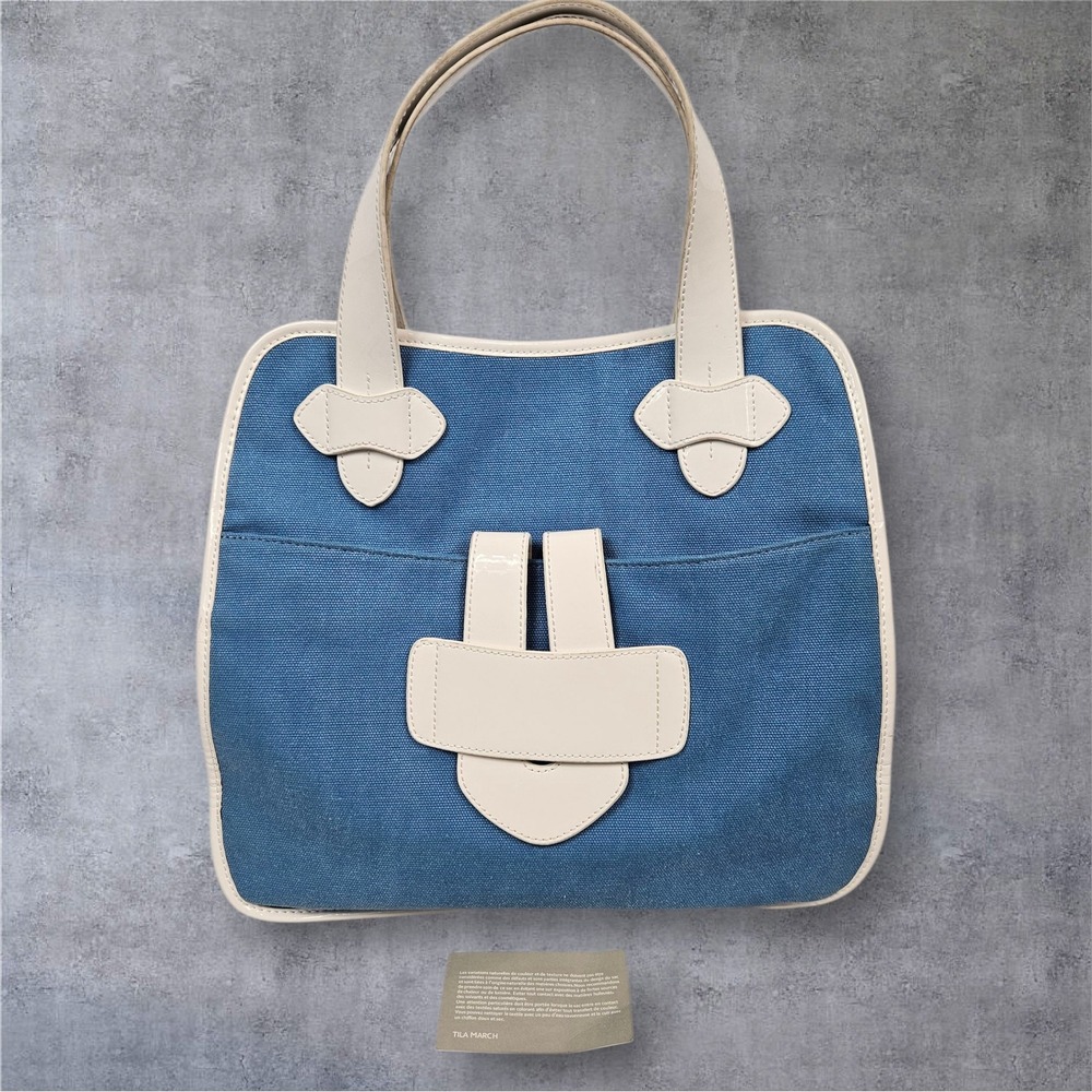 Tila March Paris‎ Canvas & Leather Trim Tote Bag Purse Satchel Handbag